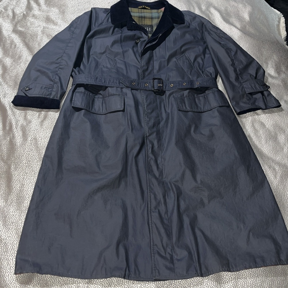 Barneys New York Navy Trench Coat with Dark Contrast Collar